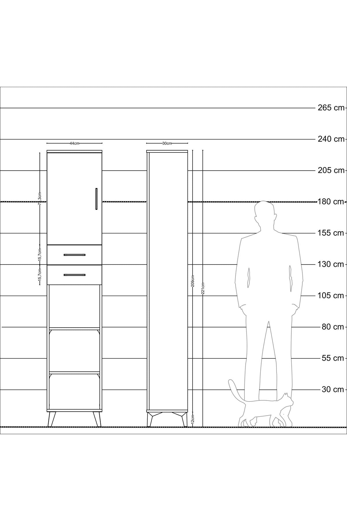 Arges Dolap 4 Raflı 2 Çekmeceli Tek Kapaklı 44x30x221 Aytaşı-Antrasit