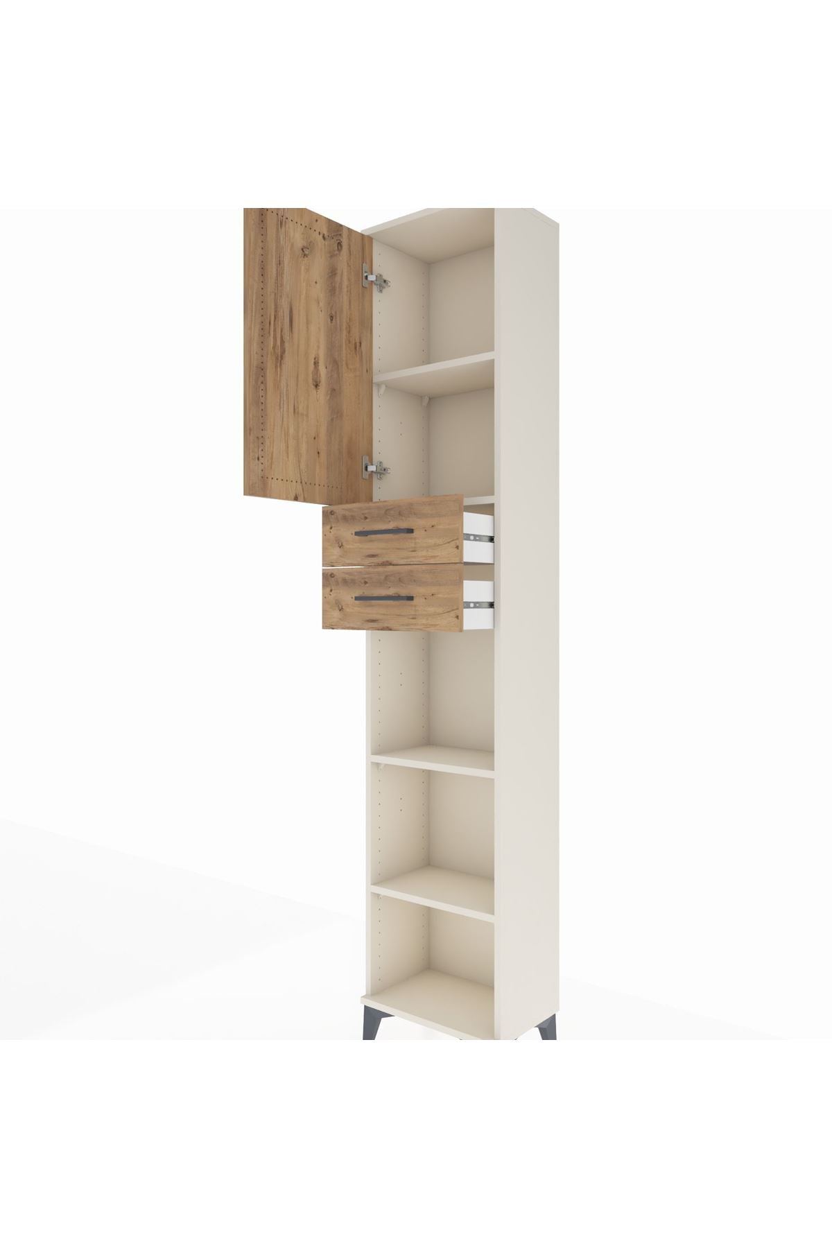 Arges Dolap 4 Raflı 2 Çekmeceli Tek Kapaklı 44x30x221 Aytaşı-Çam