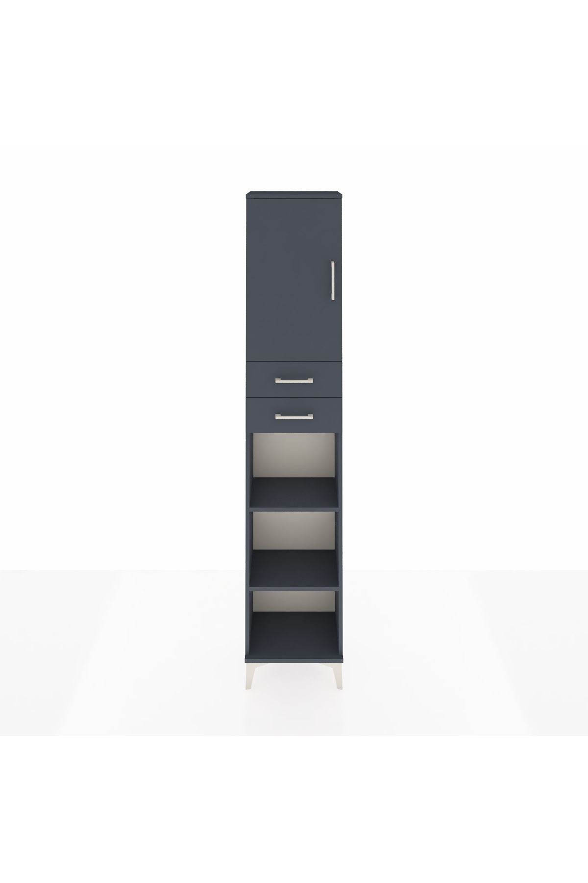 Arges Dolap 4 Raflı 2 Çekmeceli Tek Kapaklı 44x30x221 Antrasit-Antrasit