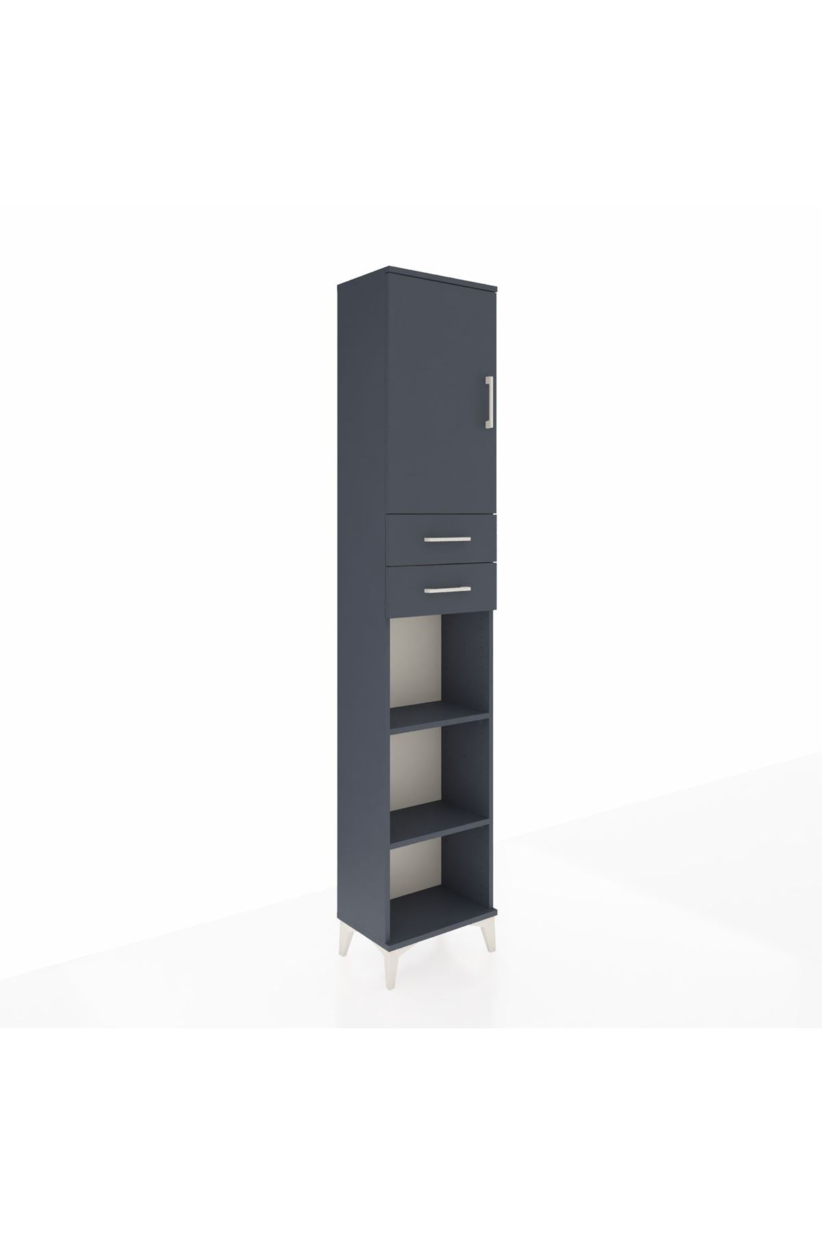 Arges Dolap 4 Raflı 2 Çekmeceli Tek Kapaklı 44x30x221 Antrasit-Antrasit