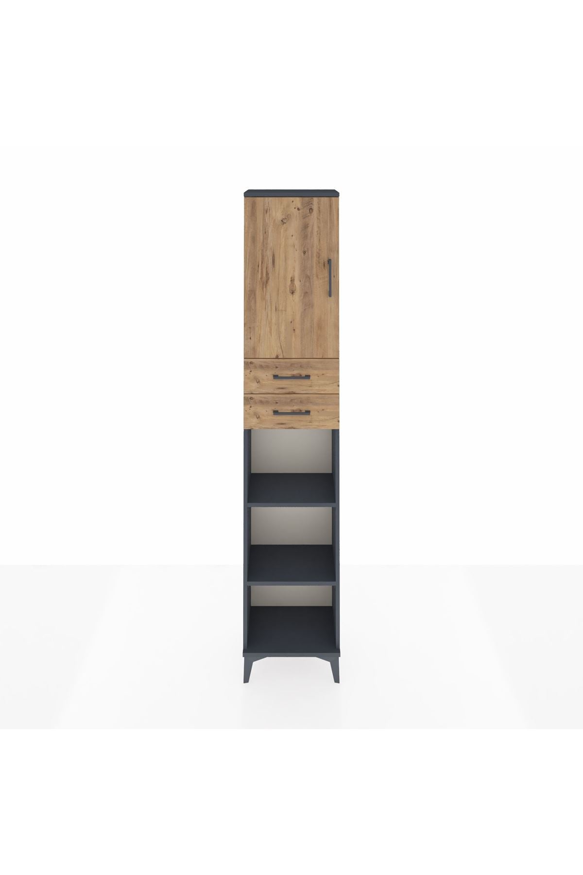 Arges Dolap 4 Raflı 2 Çekmeceli Tek Kapaklı 44x30x221 Antrasit-Çam