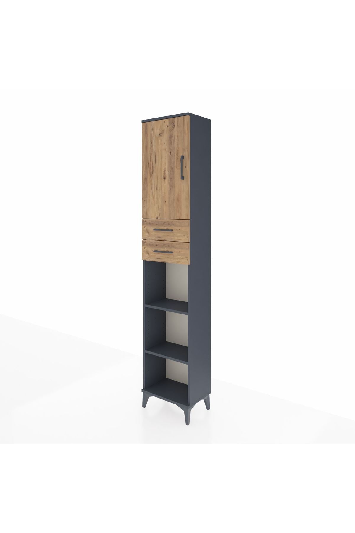 Arges Dolap 4 Raflı 2 Çekmeceli Tek Kapaklı 44x30x221 Antrasit-Çam