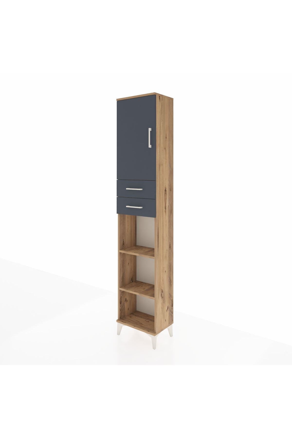 Arges Dolap 4 Raflı 2 Çekmeceli Tek Kapaklı 44x30x221 Çam-Antrasit