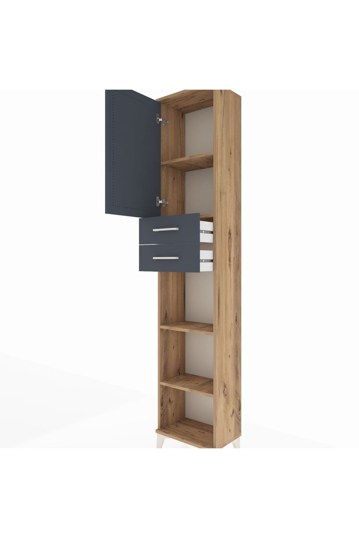 Arges Dolap 4 Raflı 2 Çekmeceli Tek Kapaklı 44x30x221 Çam-Antrasit