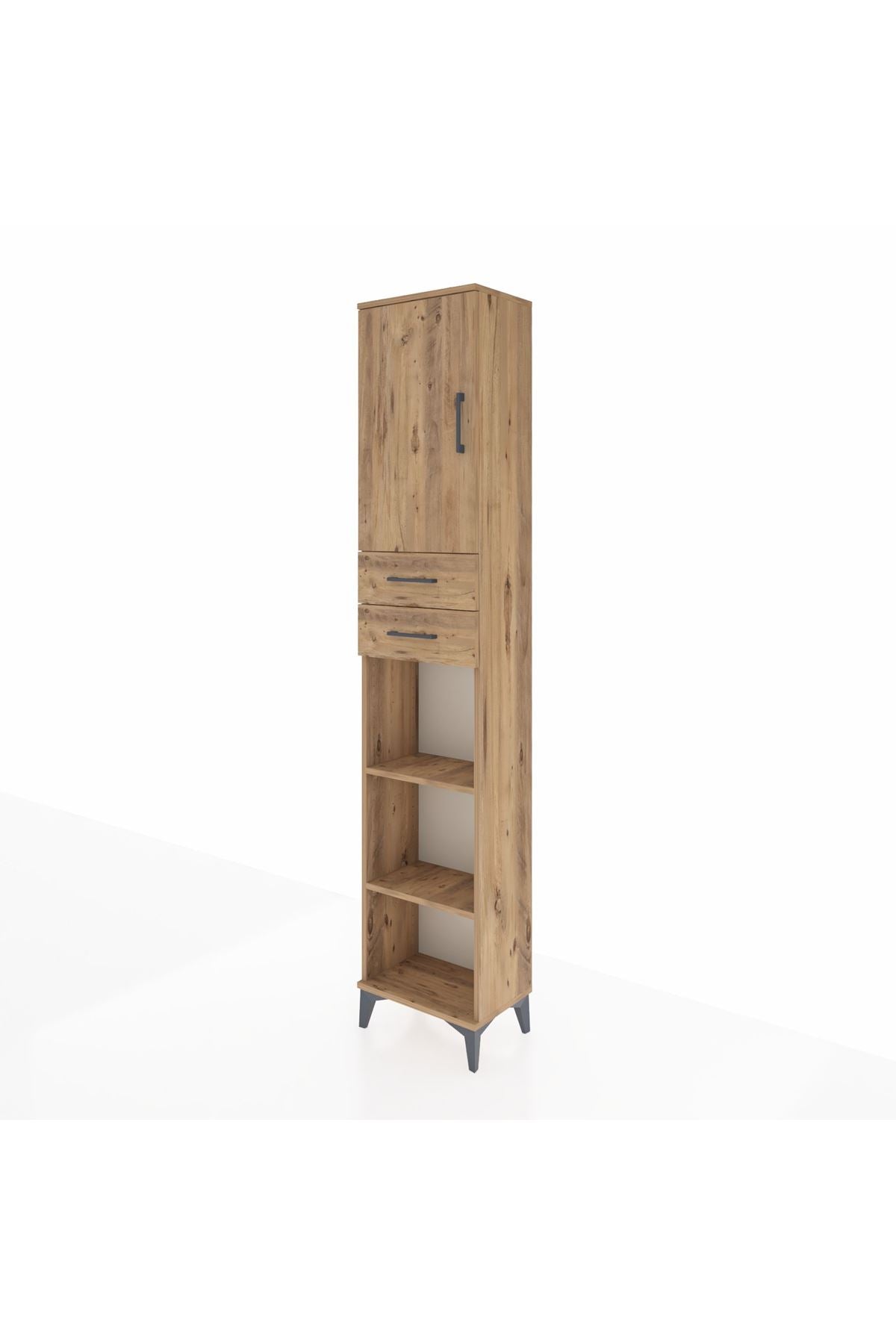 Arges Dolap 4 Raflı 2 Çekmeceli Tek Kapaklı 44x30x221 Çam-Çam