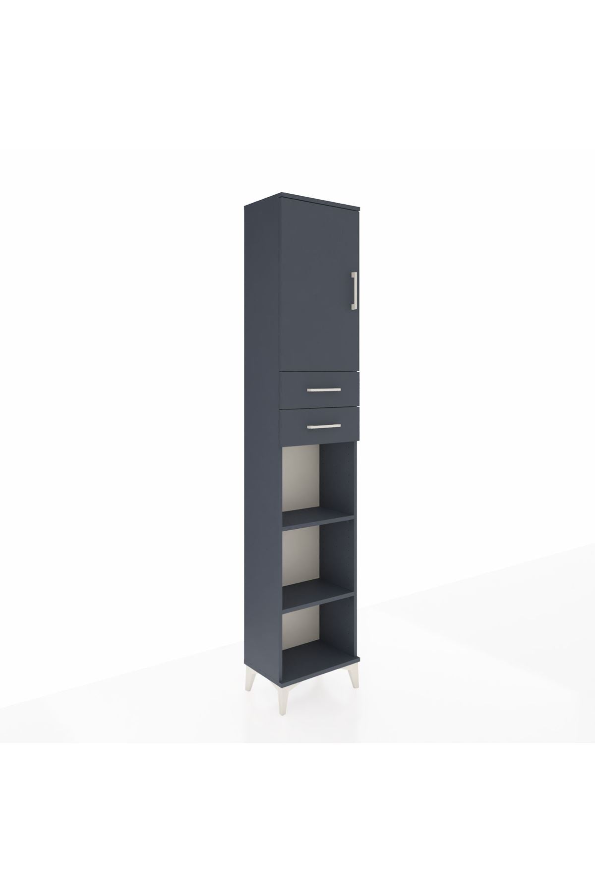 Arges Dolap 4 Raflı 2 Çekmeceli Tek Kapaklı 44x30x221 Antrasit-Antrasit
