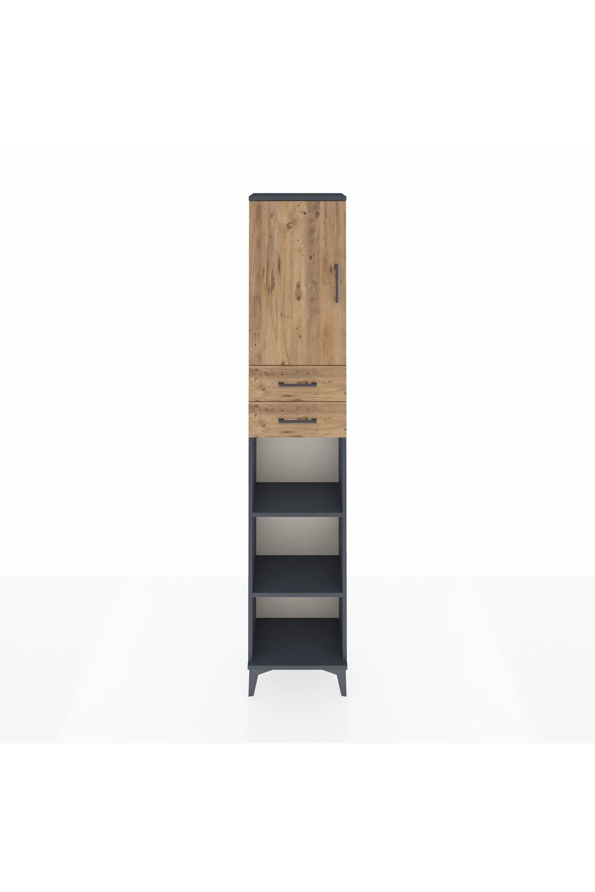 Arges Dolap 4 Raflı 2 Çekmeceli Tek Kapaklı 44x30x221 Antrasit-Çam