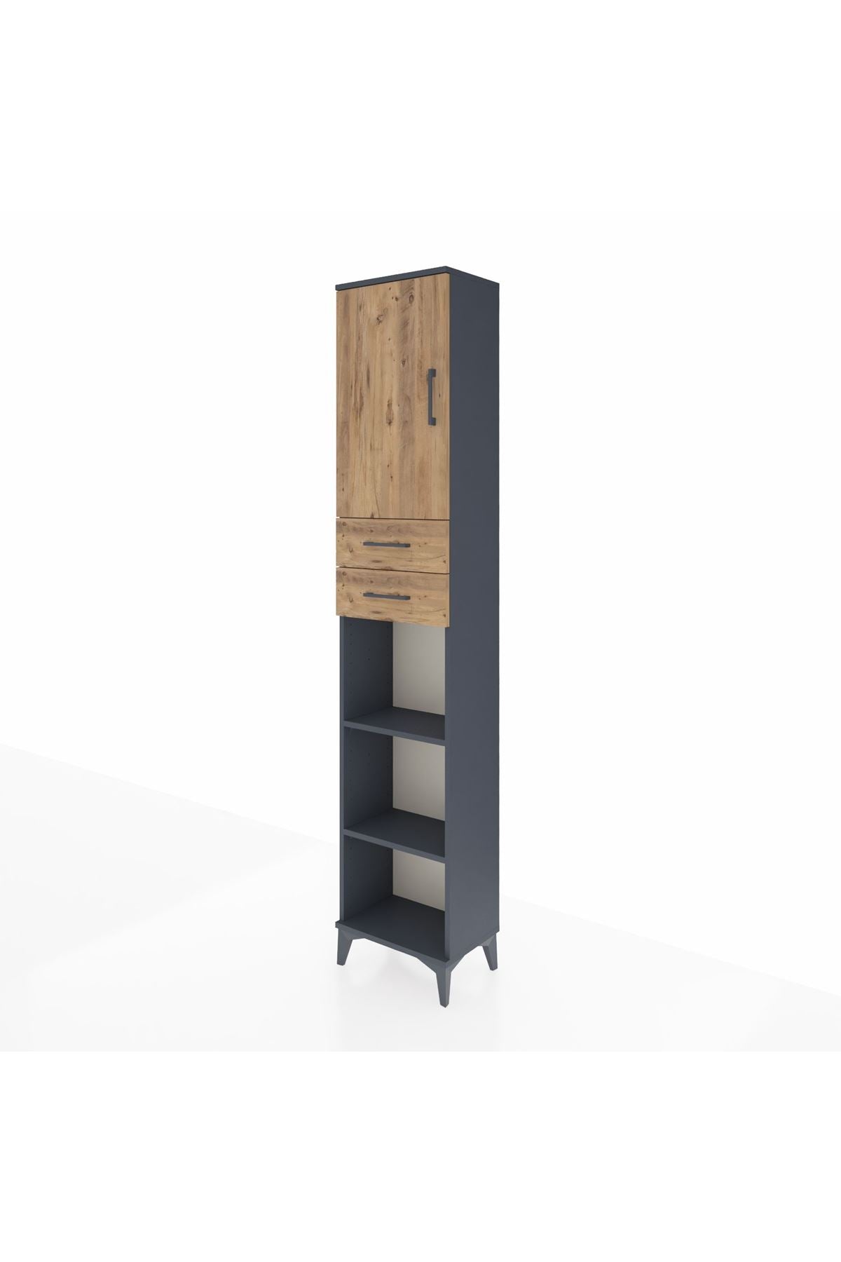 Arges Dolap 4 Raflı 2 Çekmeceli Tek Kapaklı 44x30x221 Antrasit-Çam