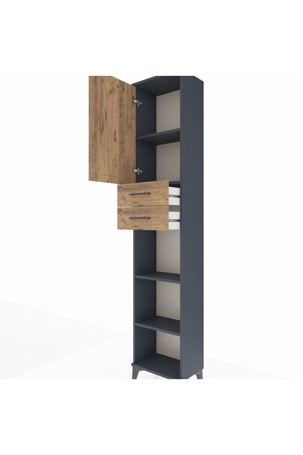 Arges Dolap 4 Raflı 2 Çekmeceli Tek Kapaklı 44x30x221 Antrasit-Çam