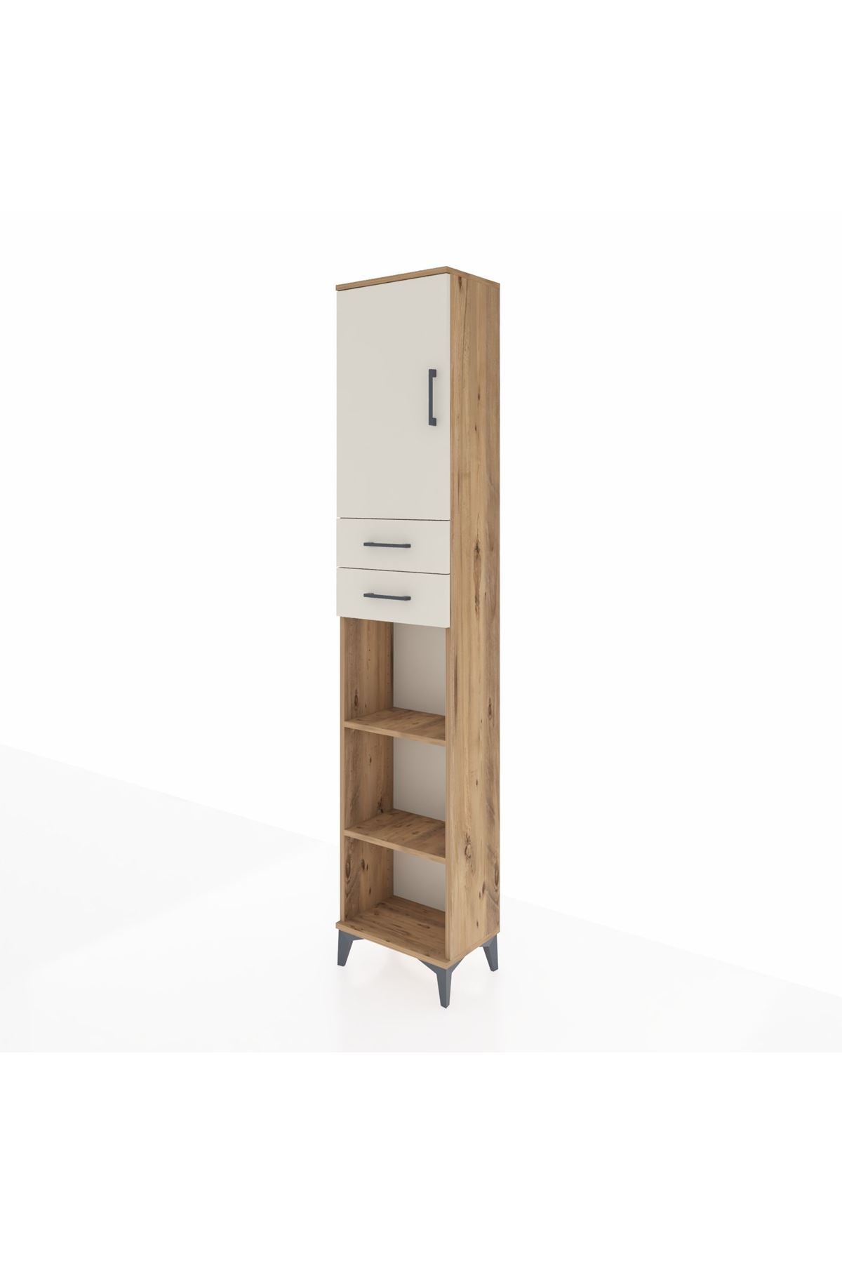 Arges Dolap 4 Raflı 2 Çekmeceli Tek Kapaklı 44x30x221 Çam-Aytaşı