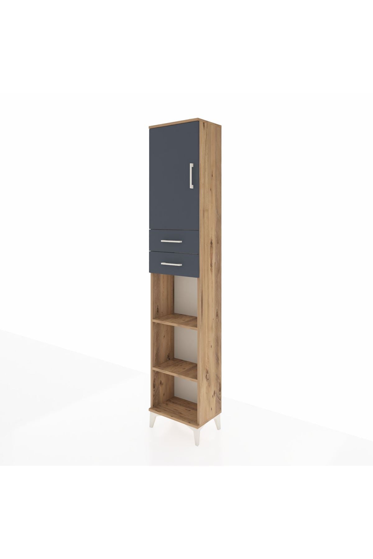 Arges Dolap 4 Raflı 2 Çekmeceli Tek Kapaklı 44x30x221 Çam-Antrasit