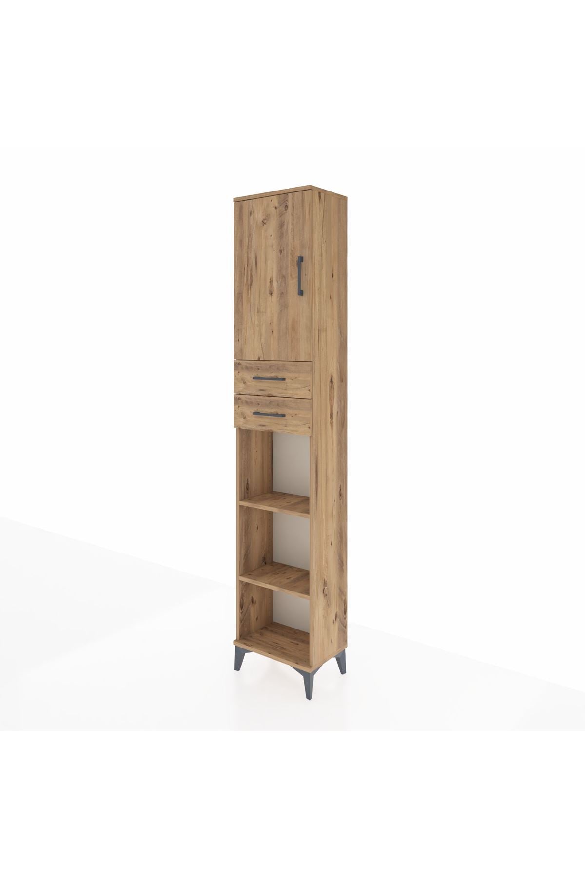 Arges Dolap 4 Raflı 2 Çekmeceli Tek Kapaklı 44x30x221 Çam-Çam