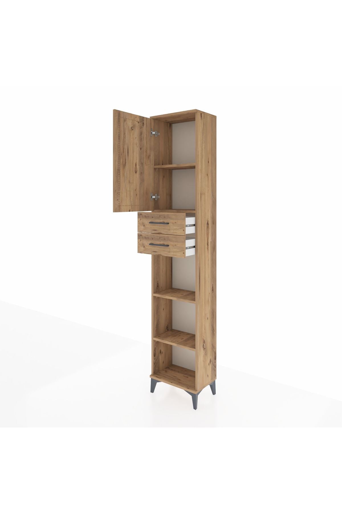 Arges Dolap 4 Raflı 2 Çekmeceli Tek Kapaklı 44x30x221 Çam-Çam