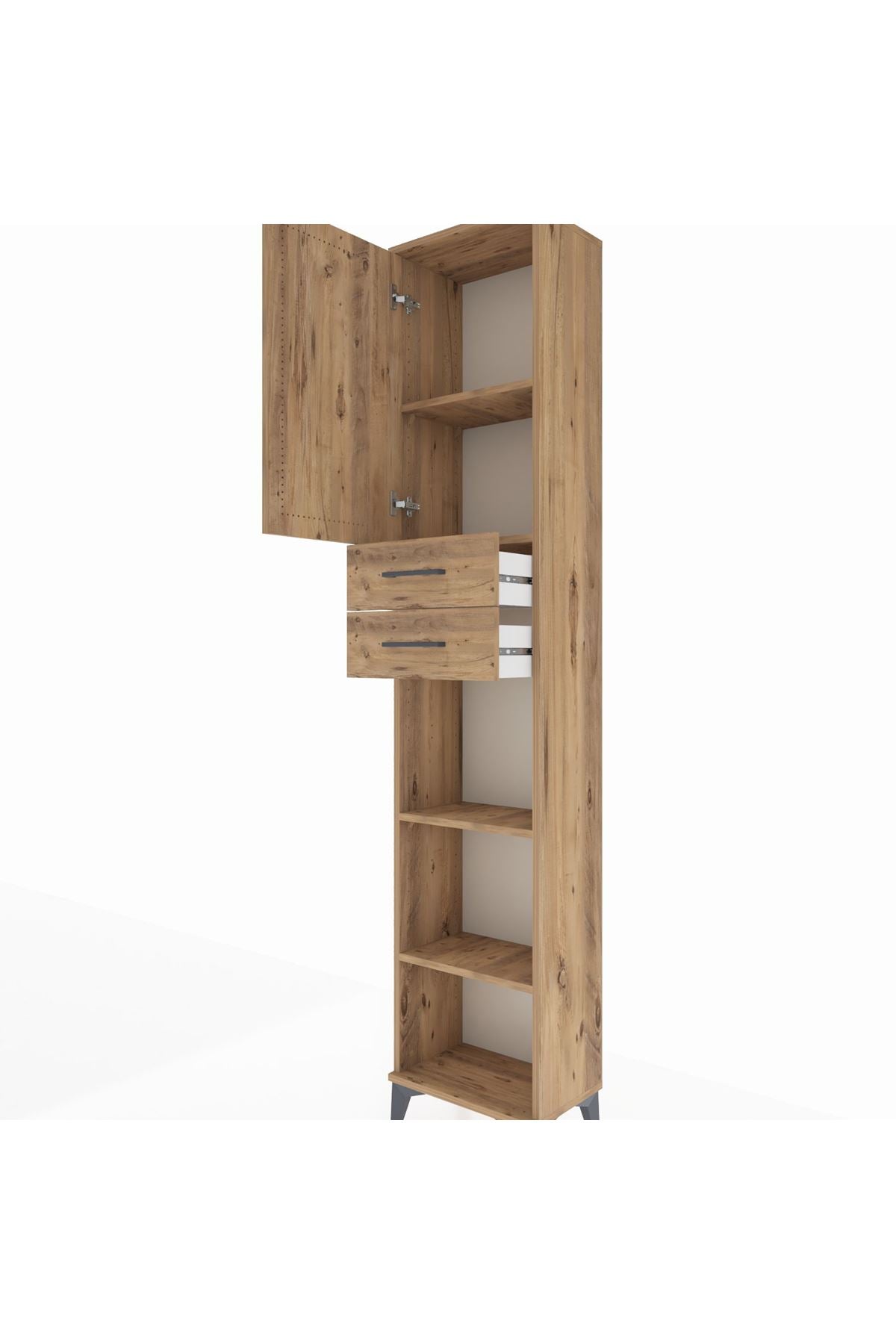 Arges Dolap 4 Raflı 2 Çekmeceli Tek Kapaklı 44x30x221 Çam-Çam