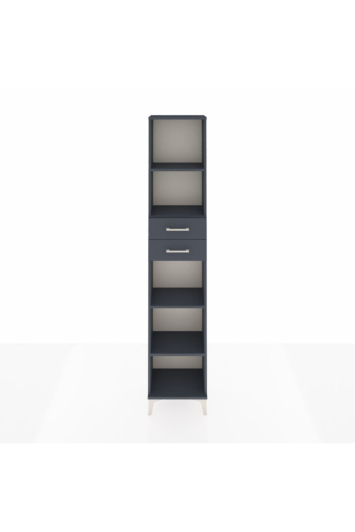 Arges Dolap 4 Raflı 2 Çekmeceli 44x30x221 Antrasit-Antrasit