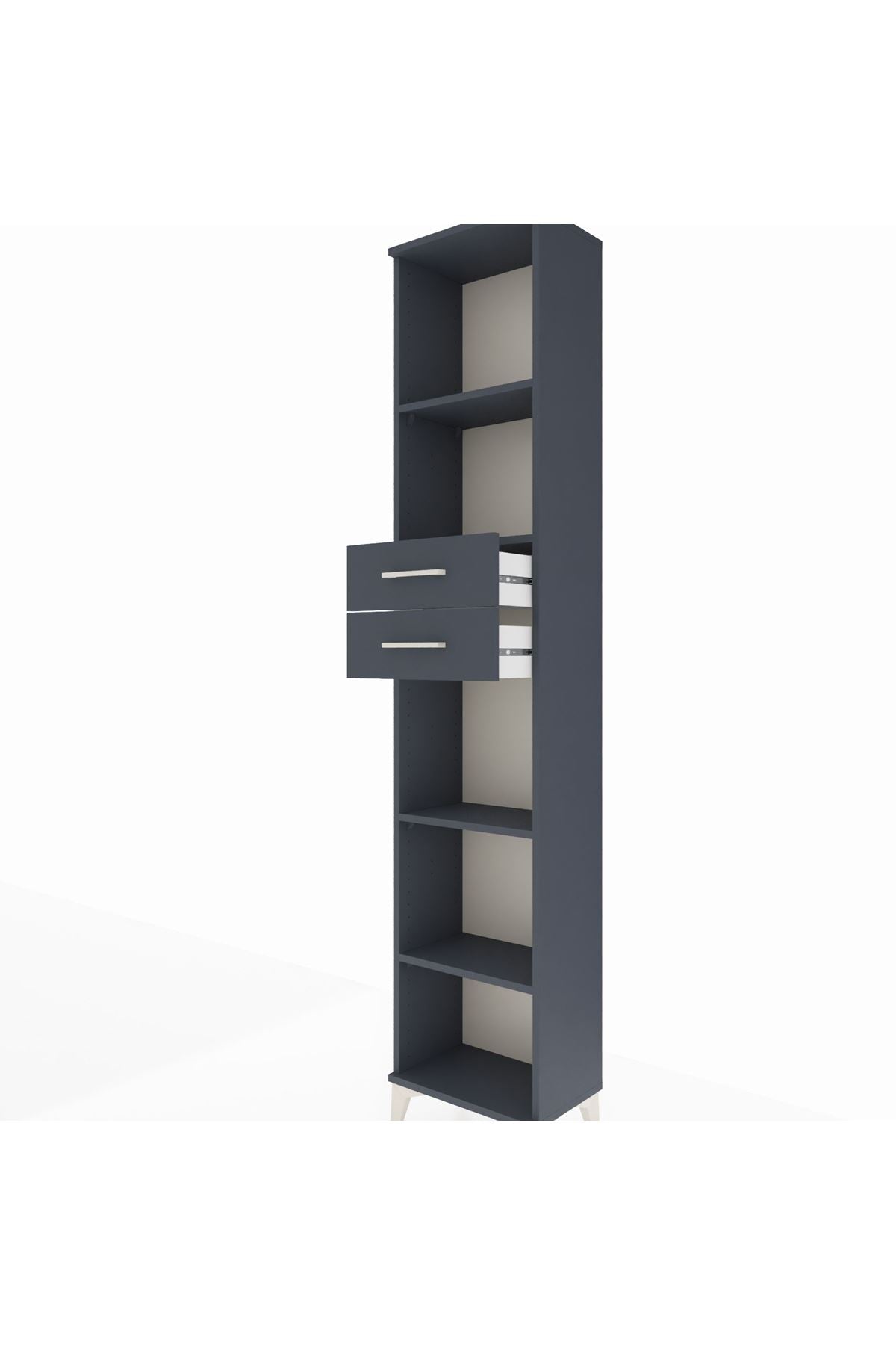 Arges Dolap 4 Raflı 2 Çekmeceli 44x30x221 Antrasit-Antrasit