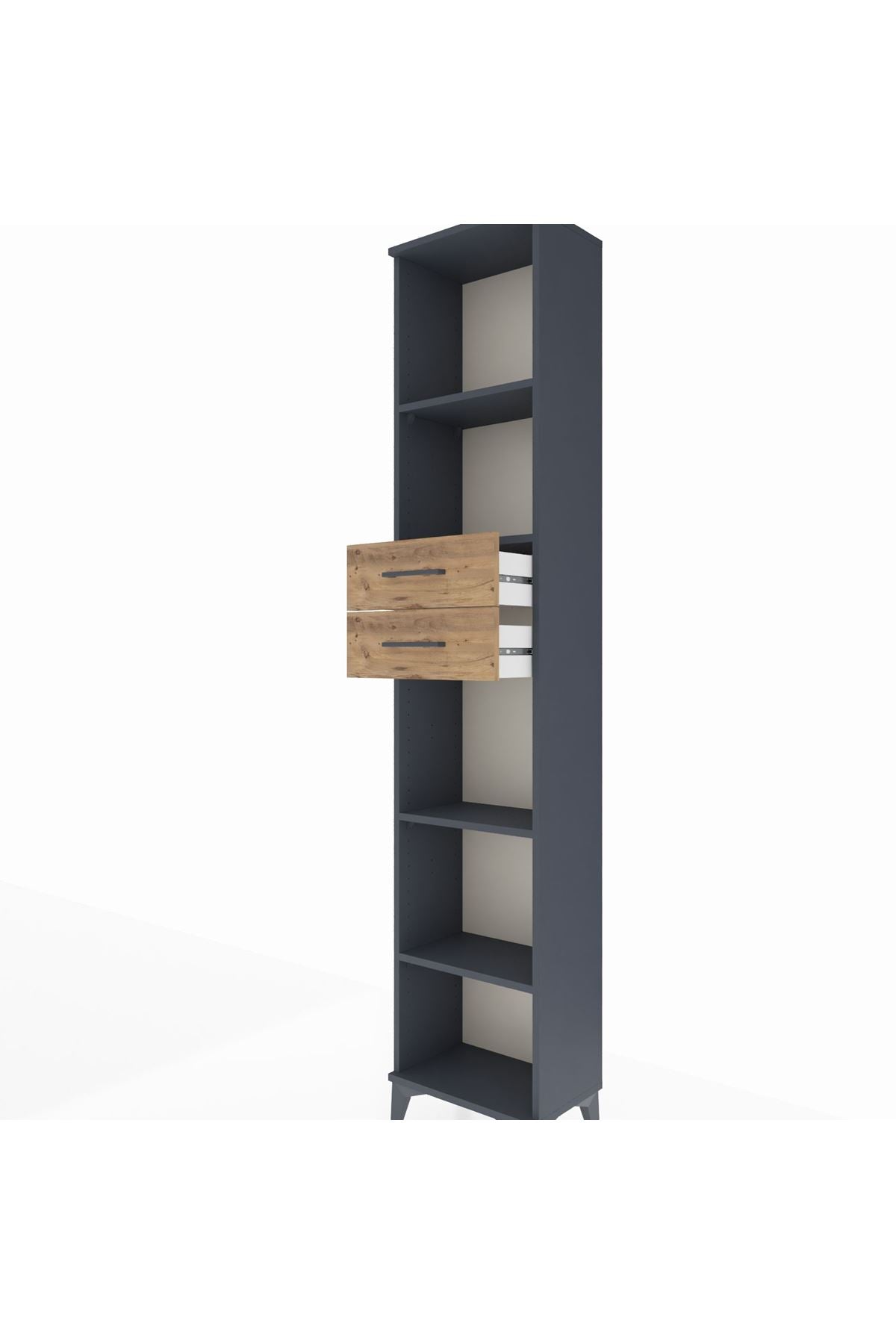 Arges Dolap 4 Raflı 2 Çekmeceli 44x30x221 Antrasit-Çam