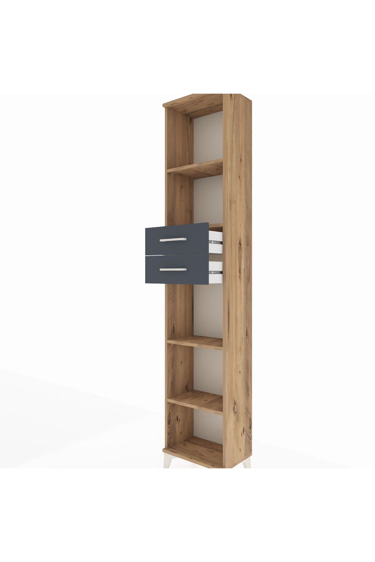 Arges Dolap 4 Raflı 2 Çekmeceli 44x30x221 Çam-Antrasit