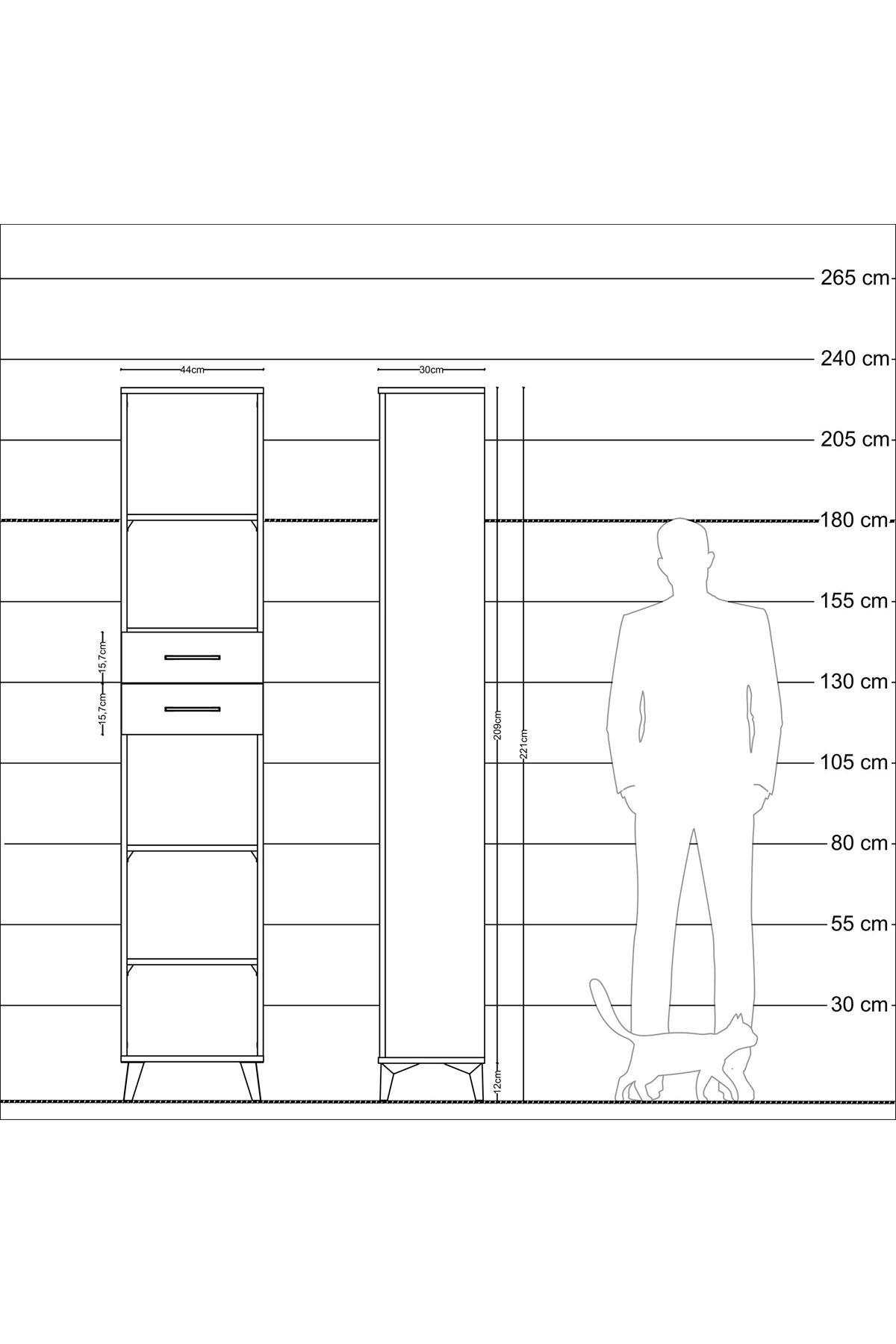 Arges Dolap 4 Raflı 2 Çekmeceli 44x30x221 Çam-Antrasit