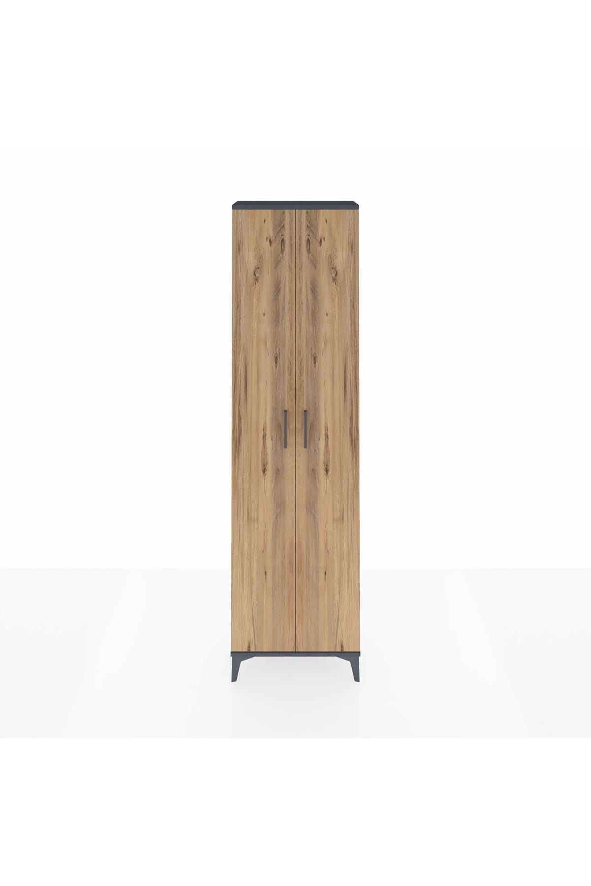 Arges Dolap 3 Raflı 2 Kapaklı Tek Askılı 60x30x221 Antrasit-Çam