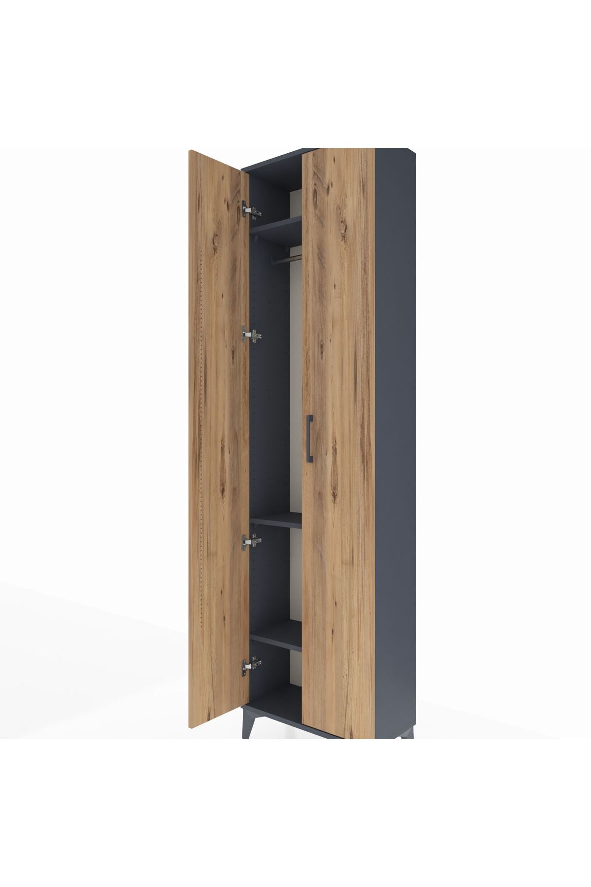 Arges Dolap 3 Raflı 2 Kapaklı Tek Askılı 60x30x221 Antrasit-Çam