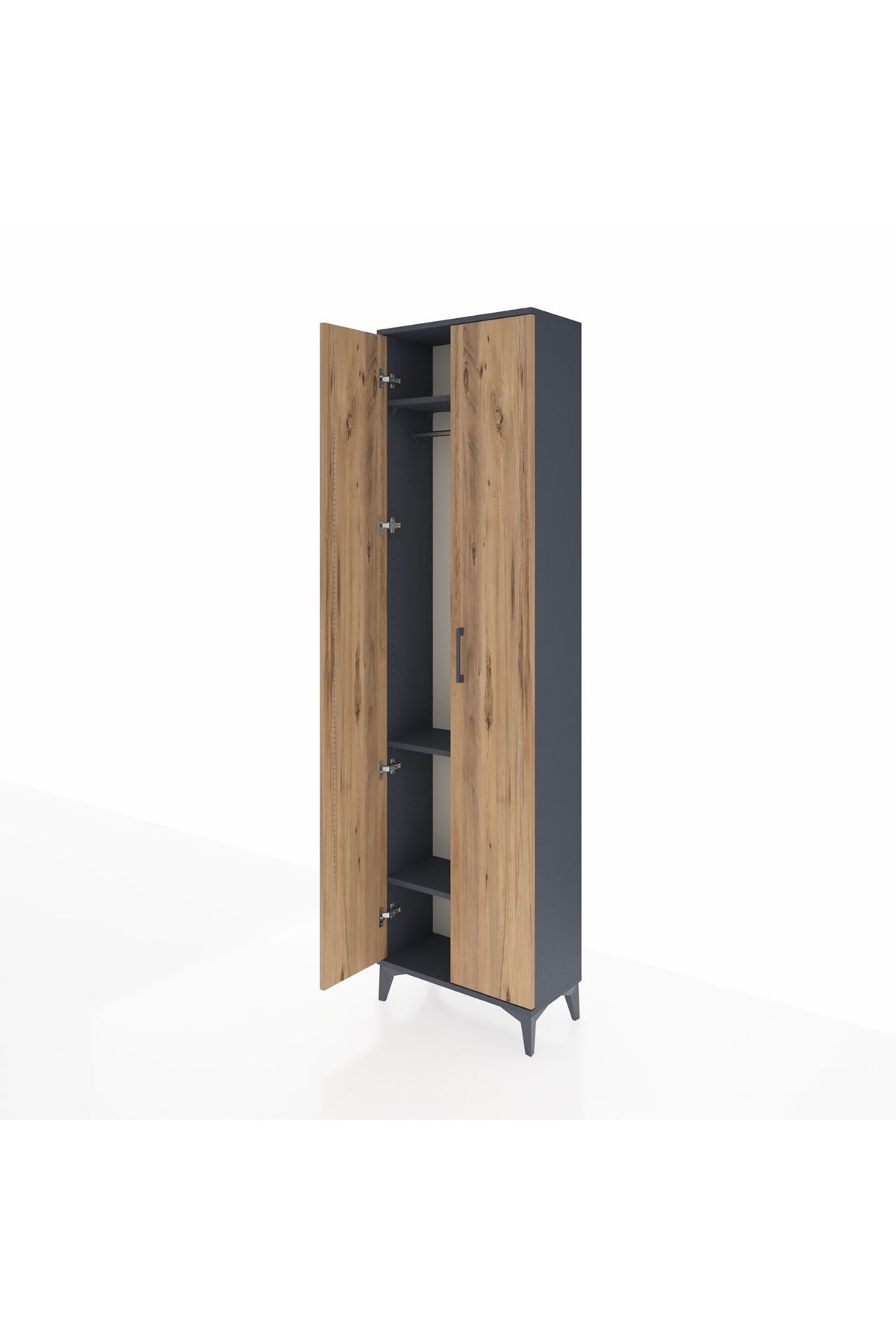 Arges Dolap 3 Raflı 2 Kapaklı Tek Askılı 60x30x221 Antrasit-Çam