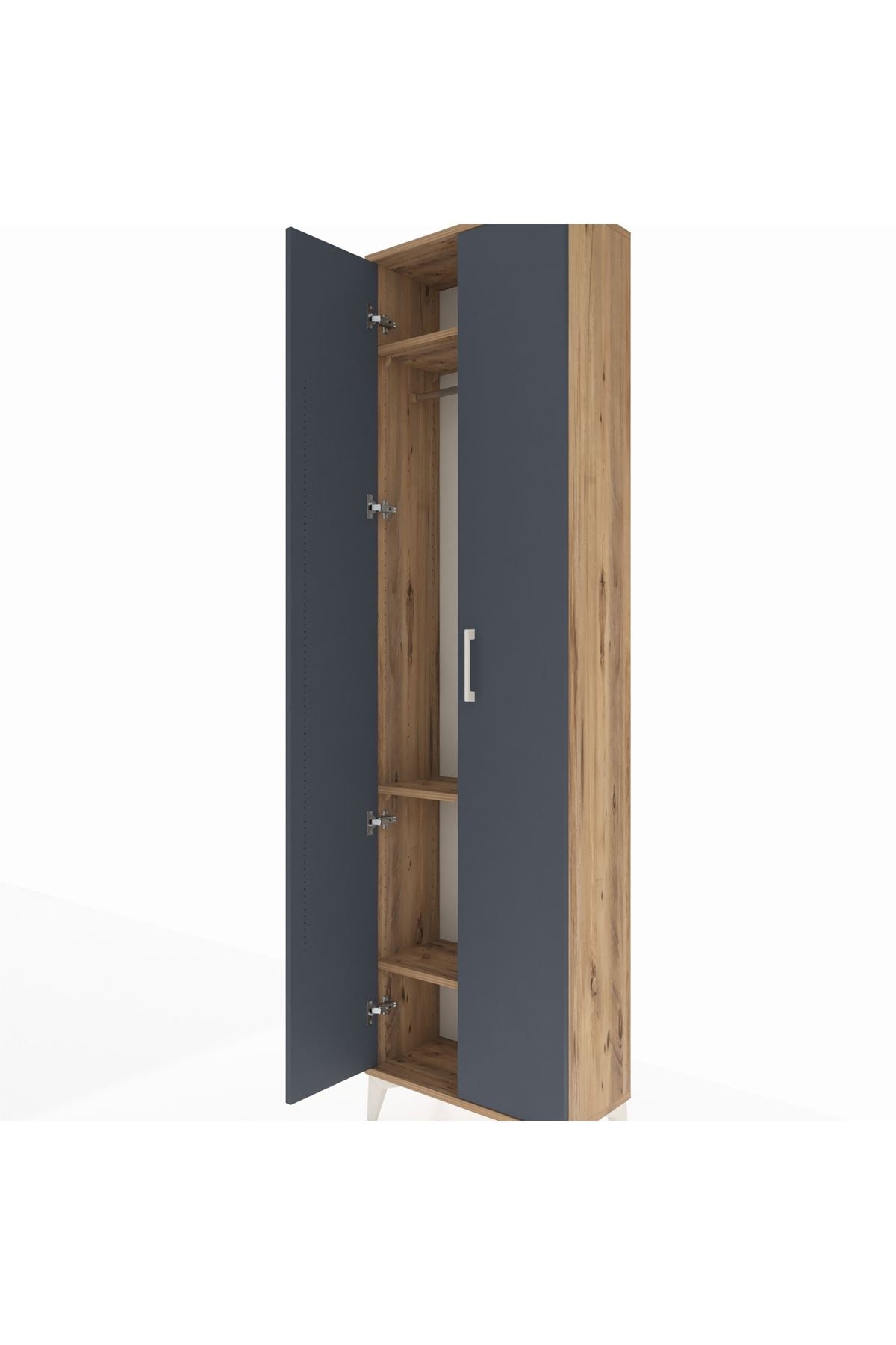 Arges Dolap 3 Raflı 2 Kapaklı Tek Askılı 60x30x221 Çam-Antrasit