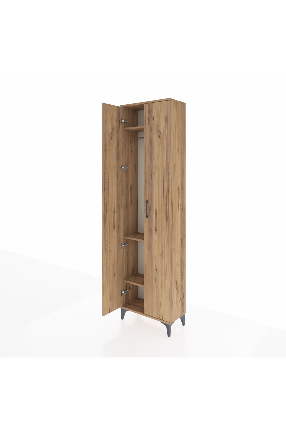 Arges Dolap 3 Raflı 2 Kapaklı Tek Askılı 60x30x221 Çam-Çam