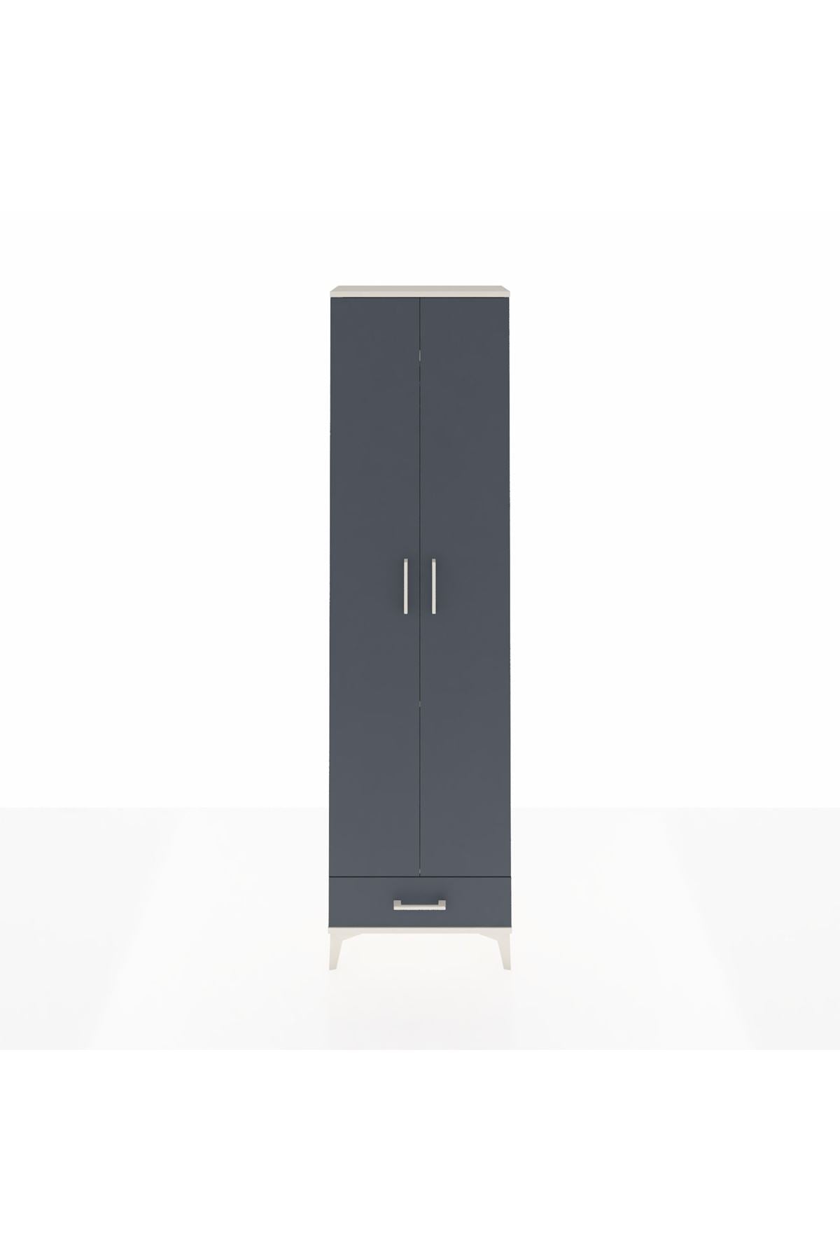 Arges Dolap 3 Raflı Tek Çekmeceli Tek Askılı 60x30x221 Aytaşı-Antrasit