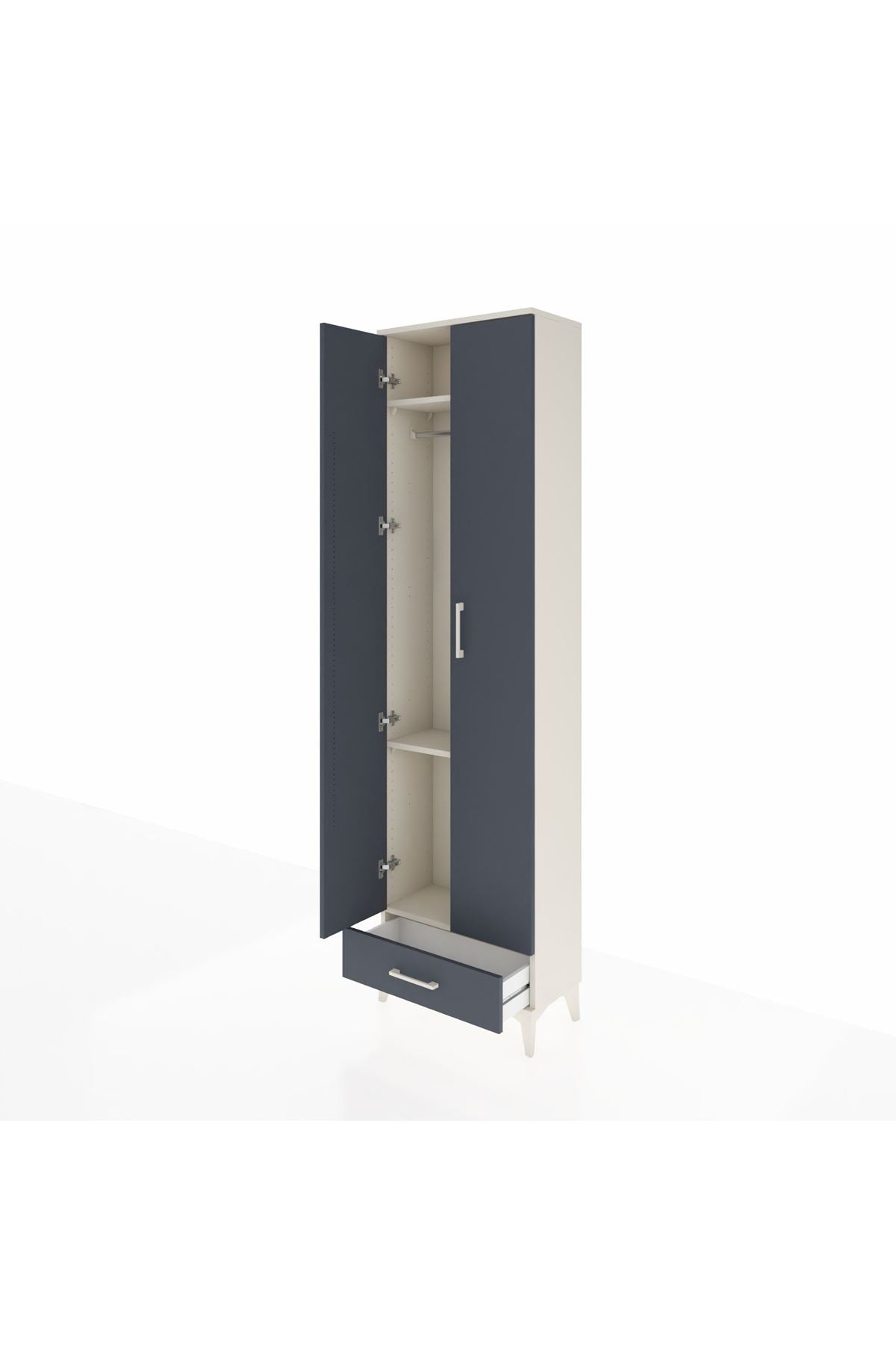 Arges Dolap 3 Raflı Tek Çekmeceli Tek Askılı 60x30x221 Aytaşı-Antrasit