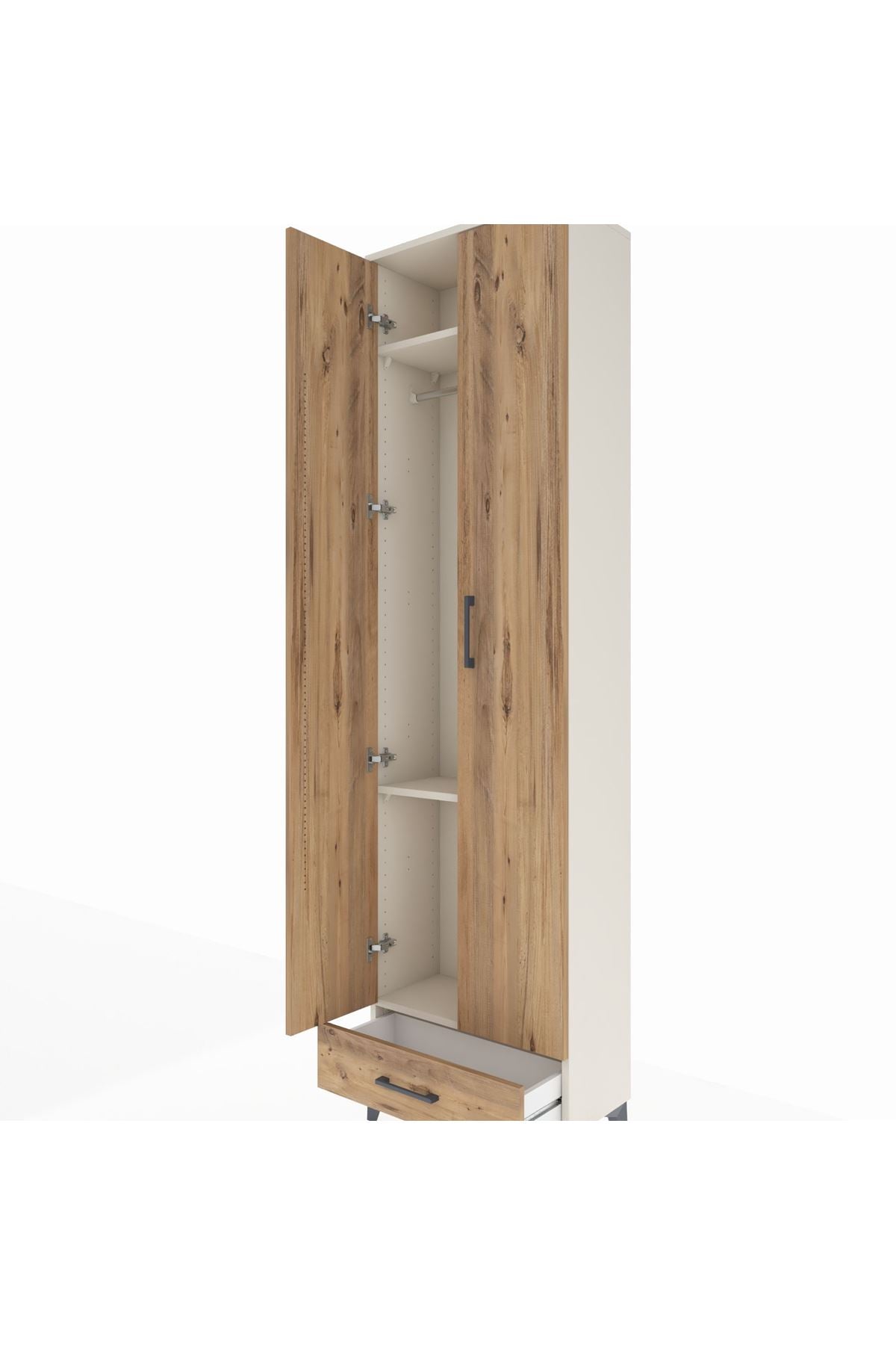 Arges Dolap 3 Raflı Tek Çekmeceli Tek Askılı 60x30x221 Aytaşı-Çam