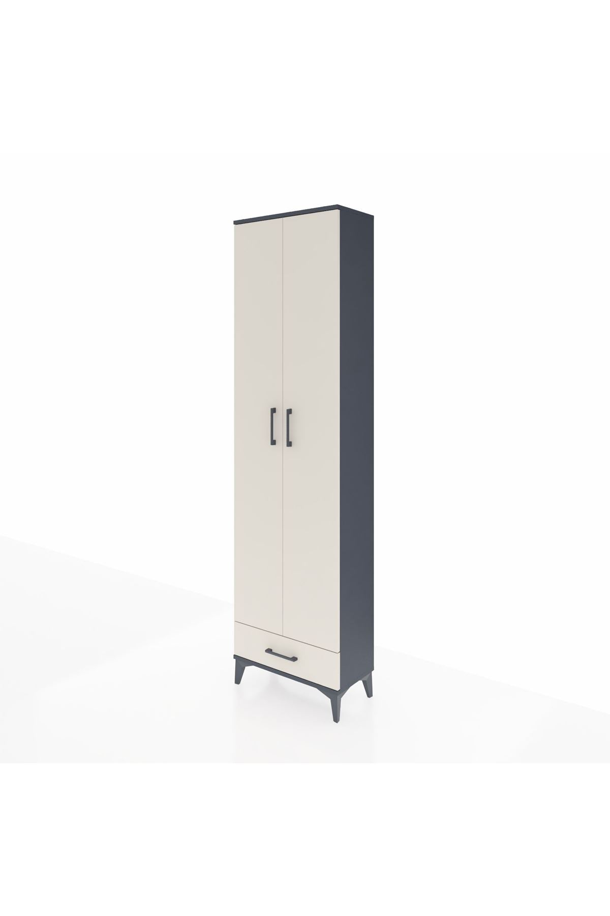 Arges Dolap 3 Raflı Tek Çekmeceli Tek Askılı 60x30x221 Antrasit-Aytaşı