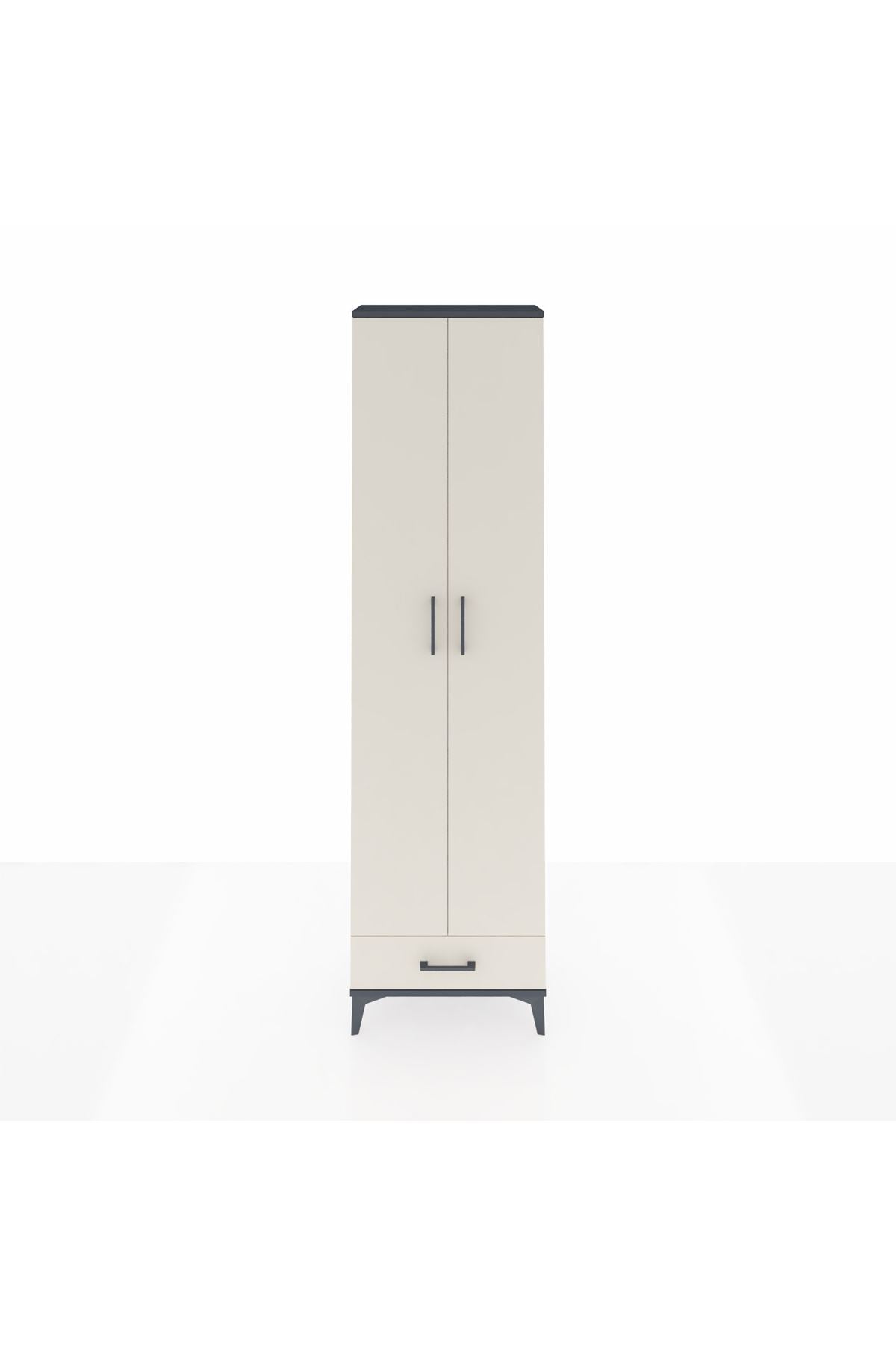 Arges Dolap 3 Raflı Tek Çekmeceli Tek Askılı 60x30x221 Antrasit-Aytaşı