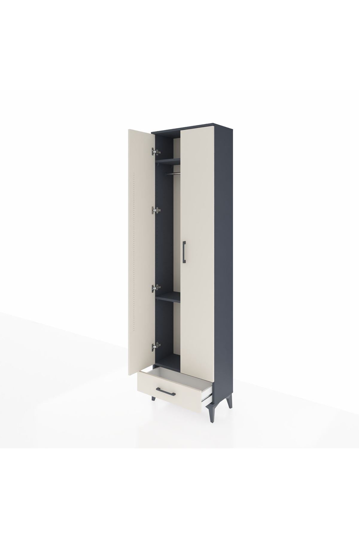 Arges Dolap 3 Raflı Tek Çekmeceli Tek Askılı 60x30x221 Antrasit-Aytaşı