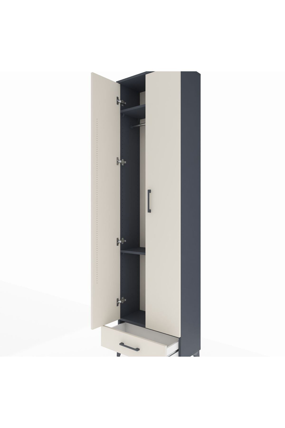 Arges Dolap 3 Raflı Tek Çekmeceli Tek Askılı 60x30x221 Antrasit-Aytaşı