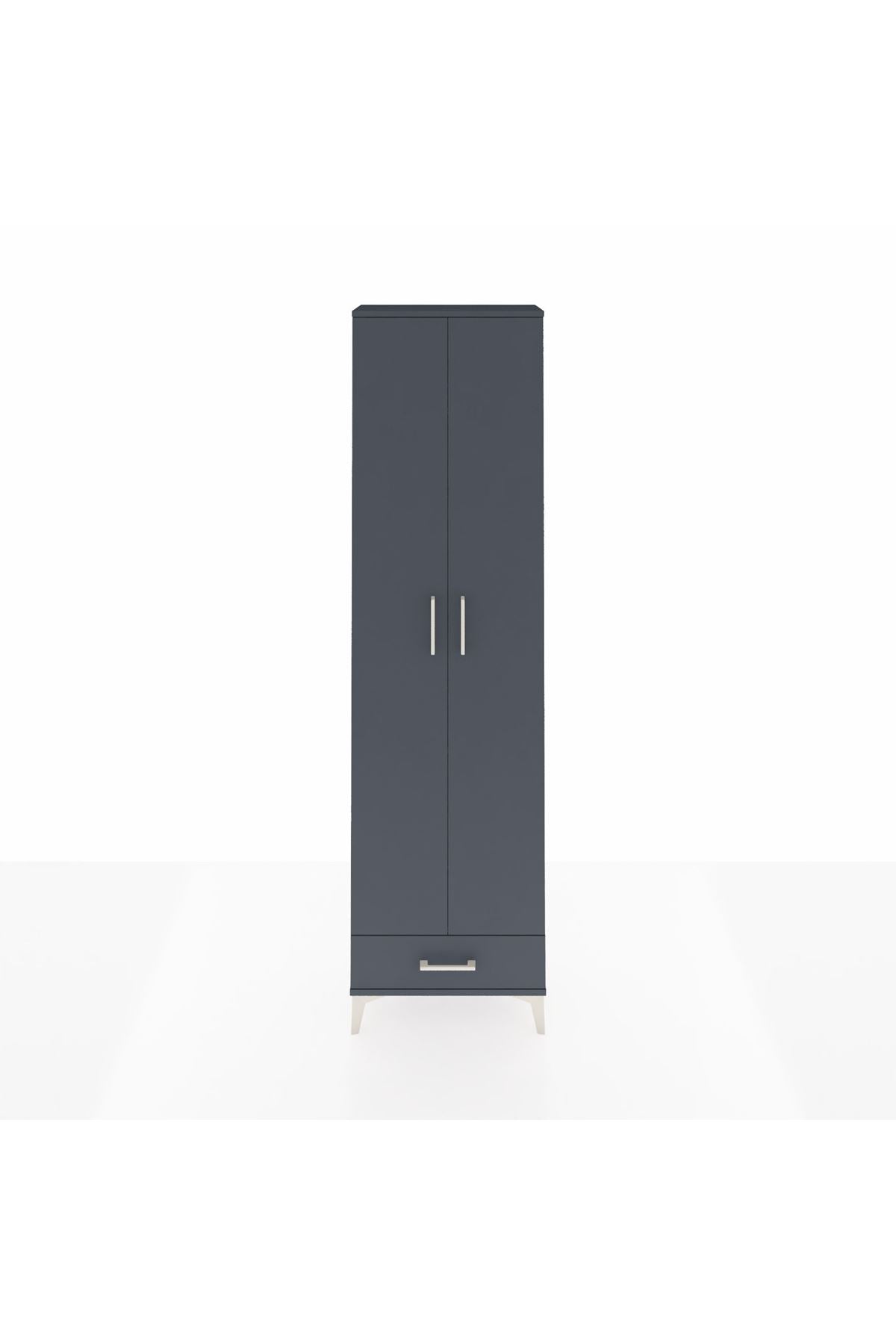 Arges Dolap 3 Raflı Tek Çekmeceli Tek Askılı 60x30x221 Antrasit-Antrasit