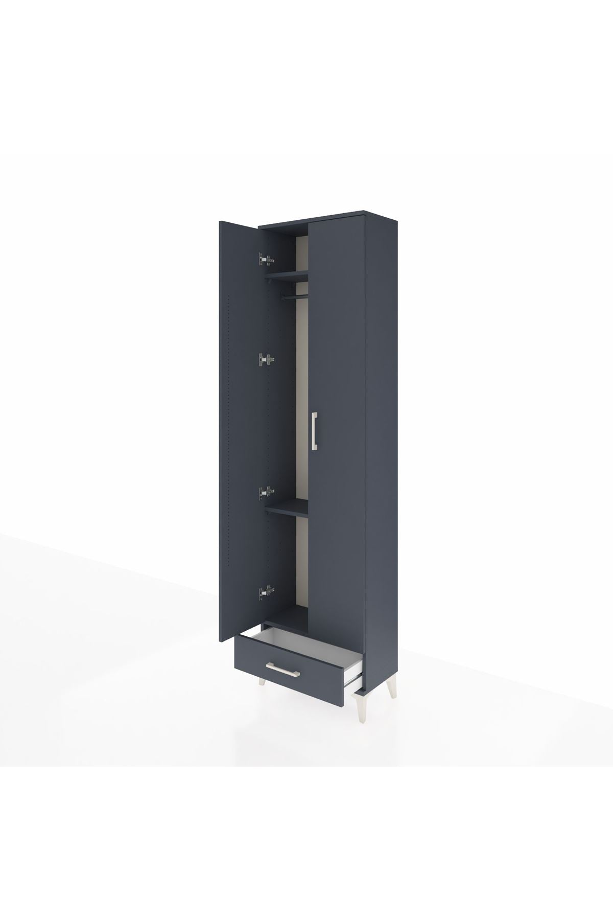 Arges Dolap 3 Raflı Tek Çekmeceli Tek Askılı 60x30x221 Antrasit-Antrasit