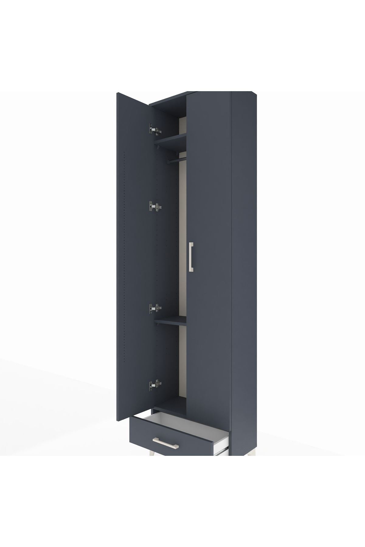 Arges Dolap 3 Raflı Tek Çekmeceli Tek Askılı 60x30x221 Antrasit-Antrasit