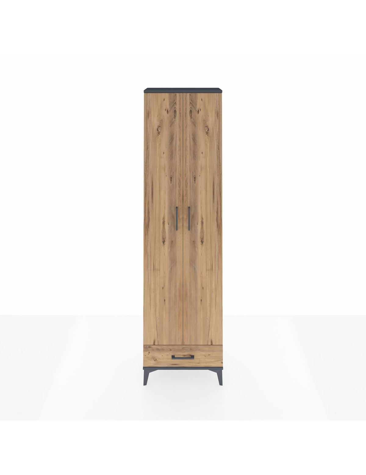 Arges Dolap 3 Raflı Tek Çekmeceli Tek Askılı 60x30x221 Antrasit-Çam