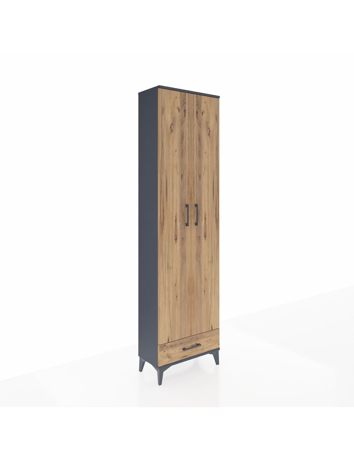 Arges Dolap 3 Raflı Tek Çekmeceli Tek Askılı 60x30x221 Antrasit-Çam