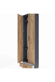 Arges Dolap 3 Raflı Tek Çekmeceli Tek Askılı 60x30x221 Antrasit-Çam