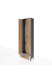 Arges Dolap 3 Raflı Tek Çekmeceli Tek Askılı 60x30x221 Antrasit-Çam