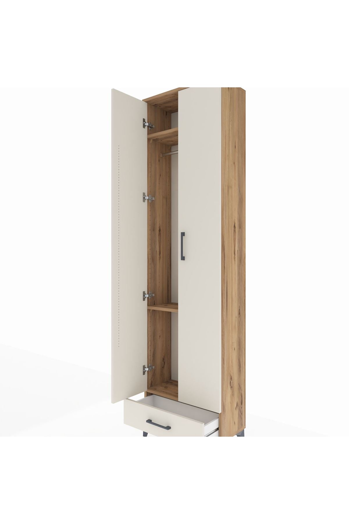 Arges Dolap 3 Raflı Tek Çekmeceli Tek Askılı 60x30x221 Çam-Aytaşı