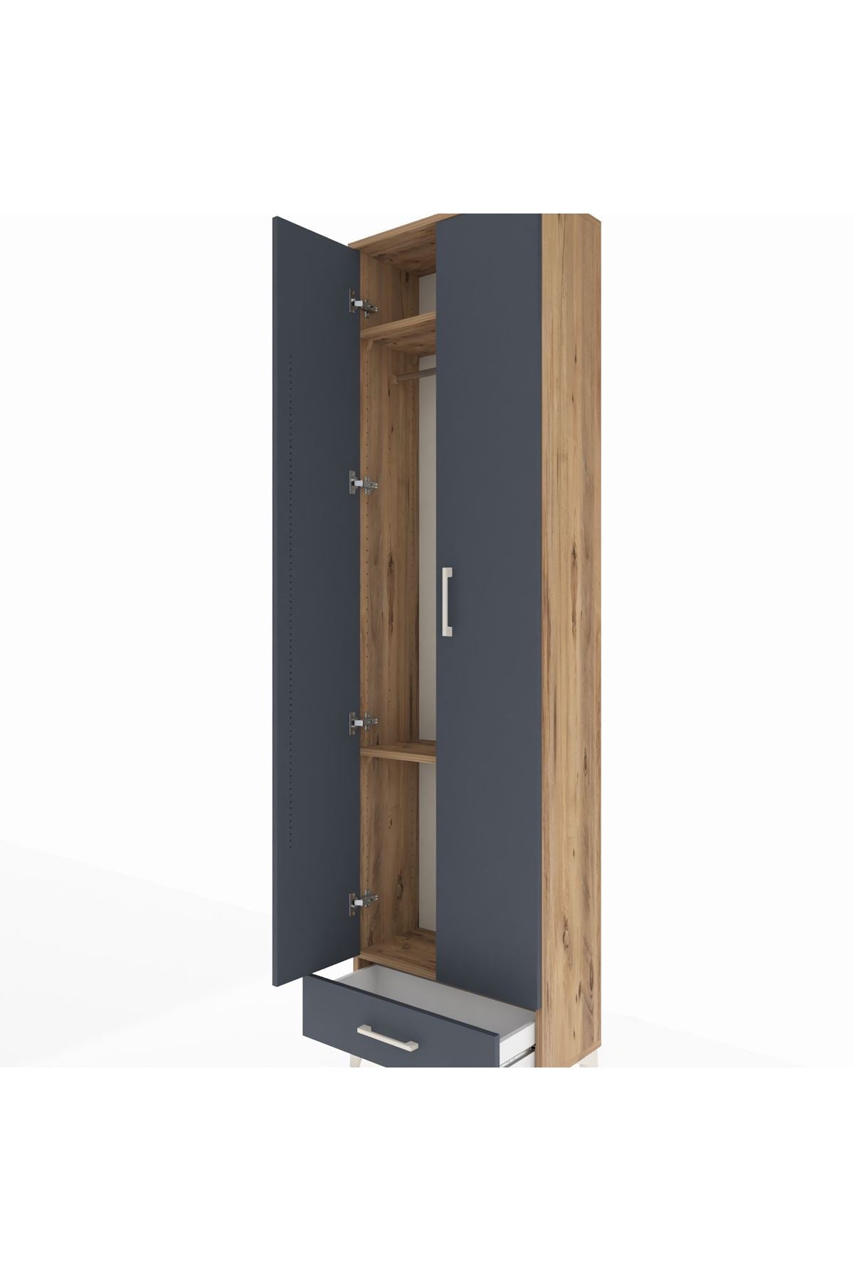 Arges Dolap 3 Raflı Tek Çekmeceli Tek Askılı 60x30x221 Çam-Antrasit