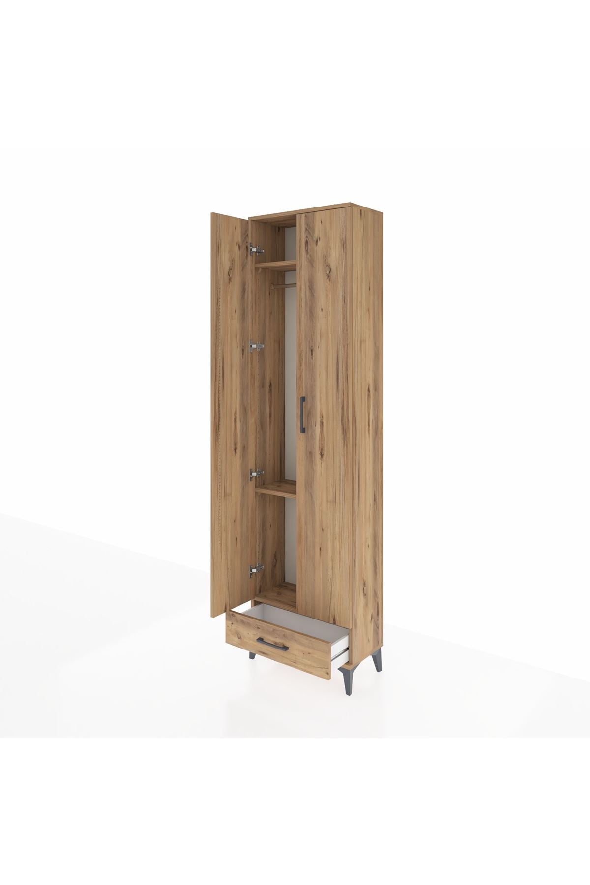 Arges Dolap 3 Raflı Tek Çekmeceli Tek Askılı 60x30x221 Çam-Çam