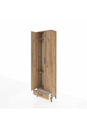 Arges Dolap 3 Raflı Tek Çekmeceli Tek Askılı 60x30x221 Çam-Çam