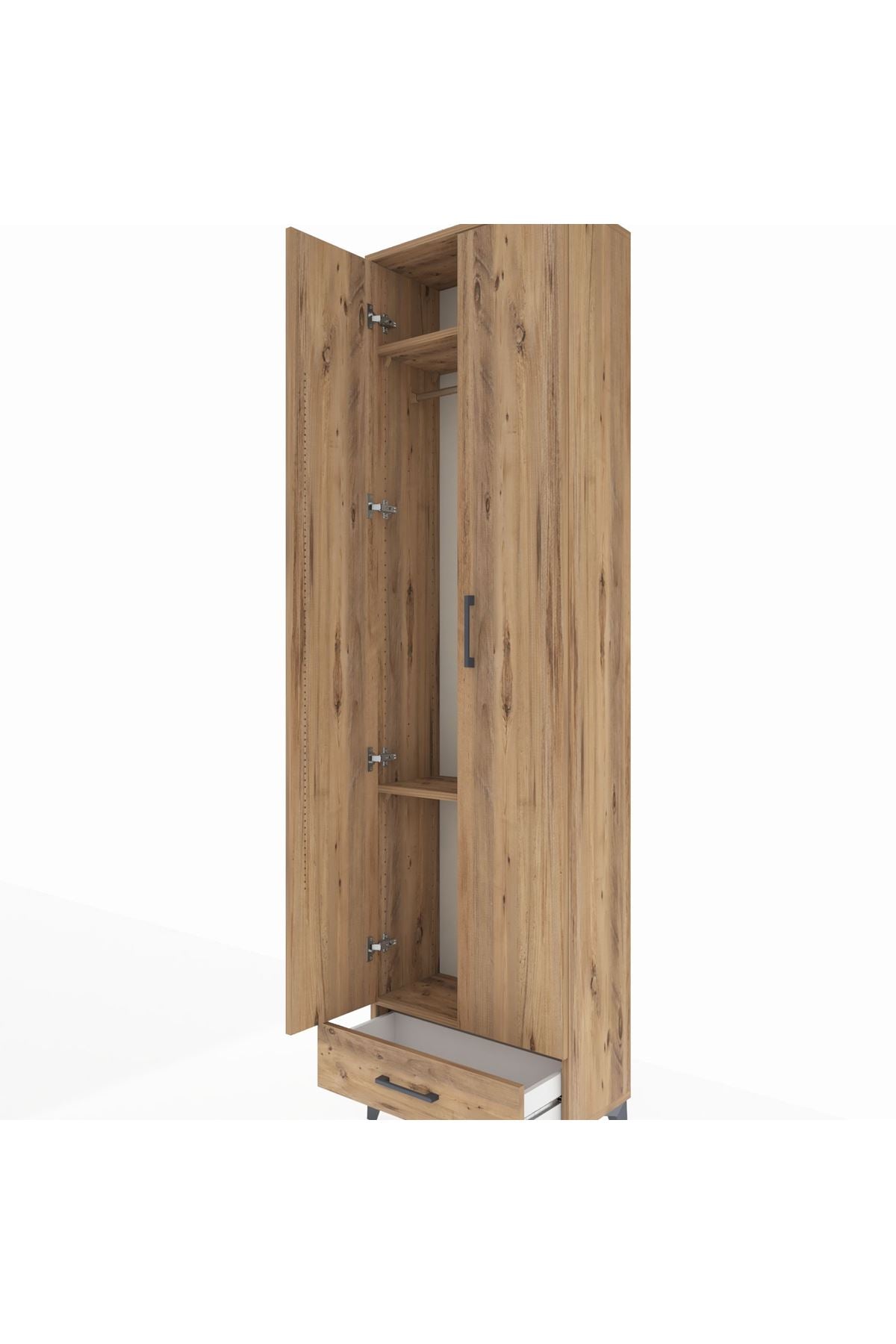 Arges Dolap 3 Raflı Tek Çekmeceli Tek Askılı 60x30x221 Çam-Çam