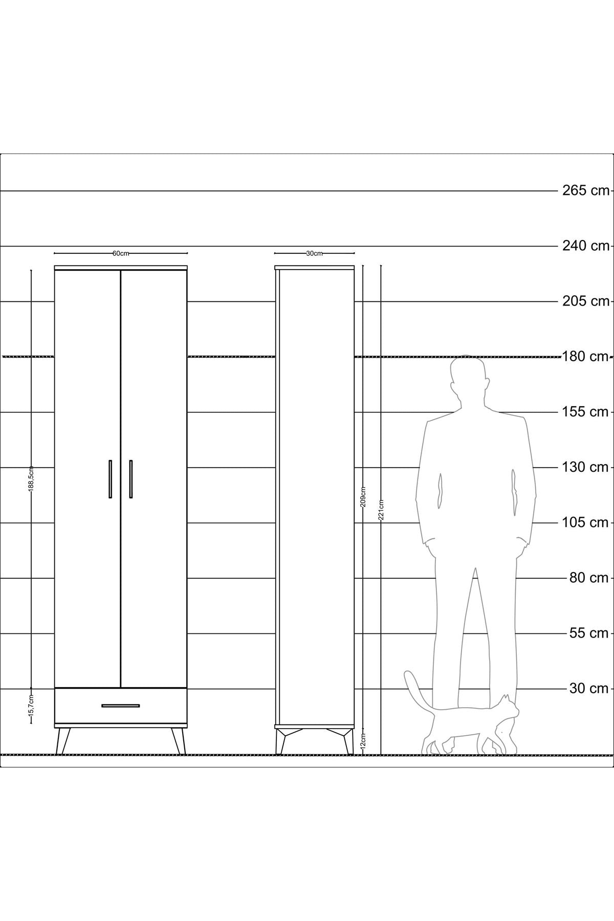 Arges Dolap 3 Raflı Tek Çekmeceli Tek Askılı 60x30x221 Çam-Çam