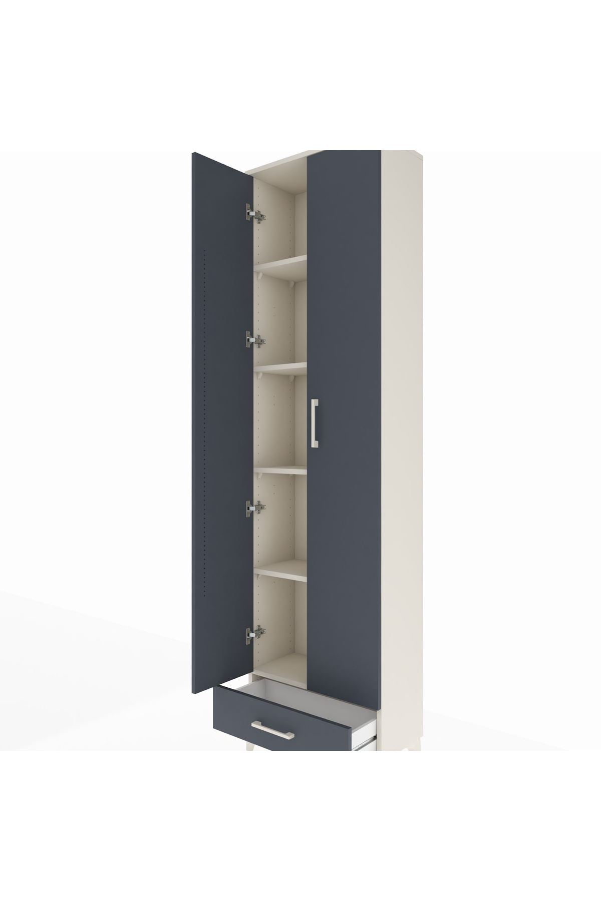 Arges Dolap 5 Raflı Tek Çekmeceli 2 Kapaklı 60x30x221 Aytaşı-Antrasit