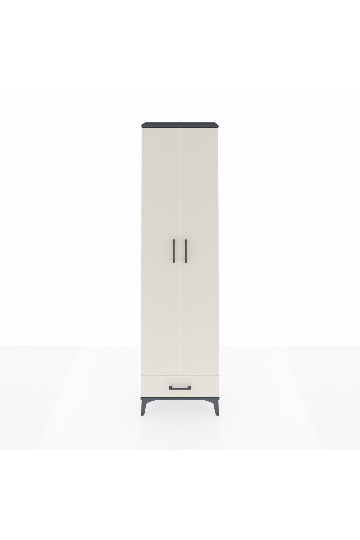 Arges Dolap 5 Raflı Tek Çekmeceli 2 Kapaklı 60x30x221 Antrasit-Aytaşı